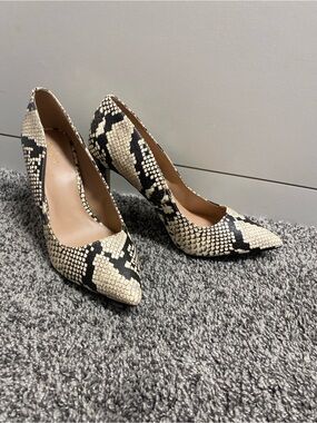 Call It Spring Black & Cream Snake-Print Pointed Toe Heels
